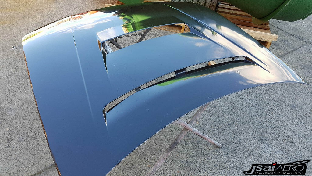 JSAI AERO C-West style FRP vented bonnet for Nissan S15 200SX Silvia, lightweight hood designed to improve engine cooling and aggressive performance styling.