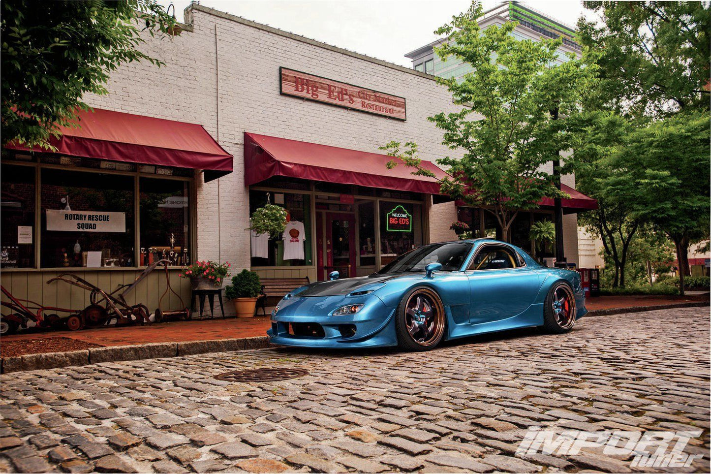 1993 Mazda RX-7 FD3S Vertex style full body kit by JSAI Aero including front bumper side skirts and rear bumper installed