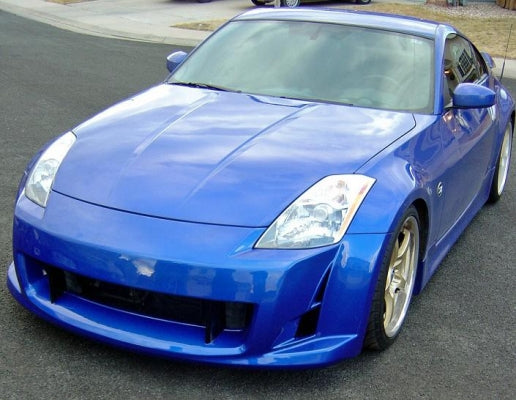 JSAI AERO Amuse style front bumper for Nissan 350Z Z33, premium aftermarket aero body kit component improving airflow, front-end downforce, and modified JDM build aesthetics.