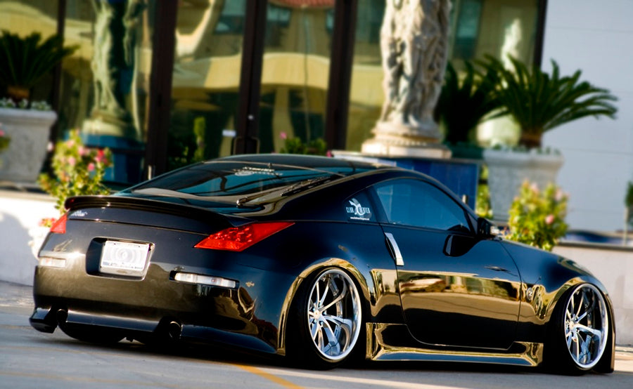 JSAI AERO Vertex style rear bumper for Nissan 350Z Z33, Australian-made FRP aero body kit component enhancing rear styling, durability, and aggressive performance build aesthetics.