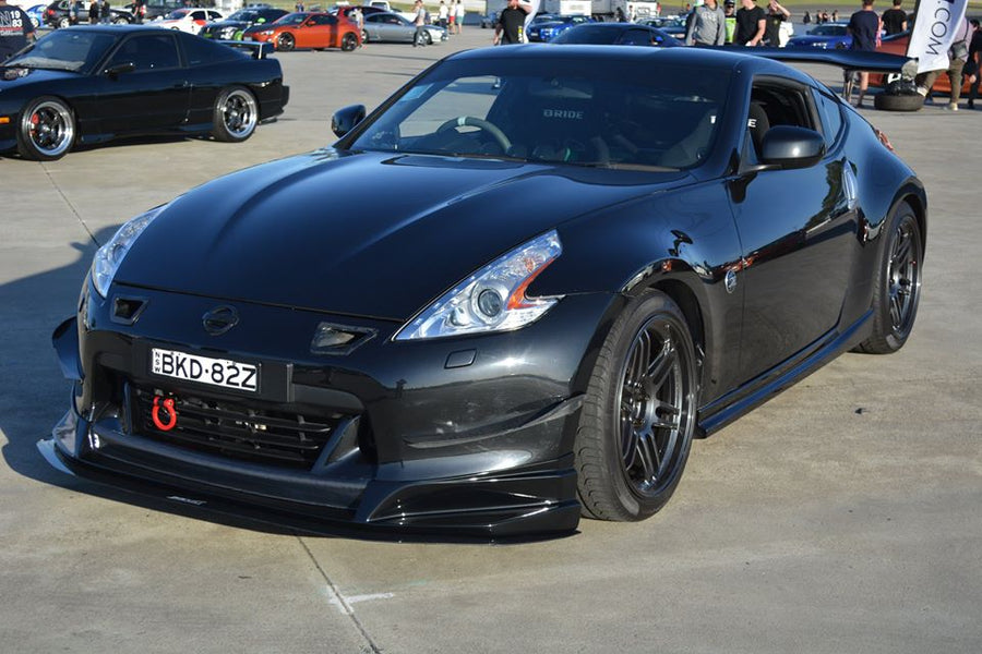JSAI AERO Nissan 370Z front bumper canards and splitter kit, high-performance aftermarket aero upgrade enhancing airflow, stability, and track-ready stance.