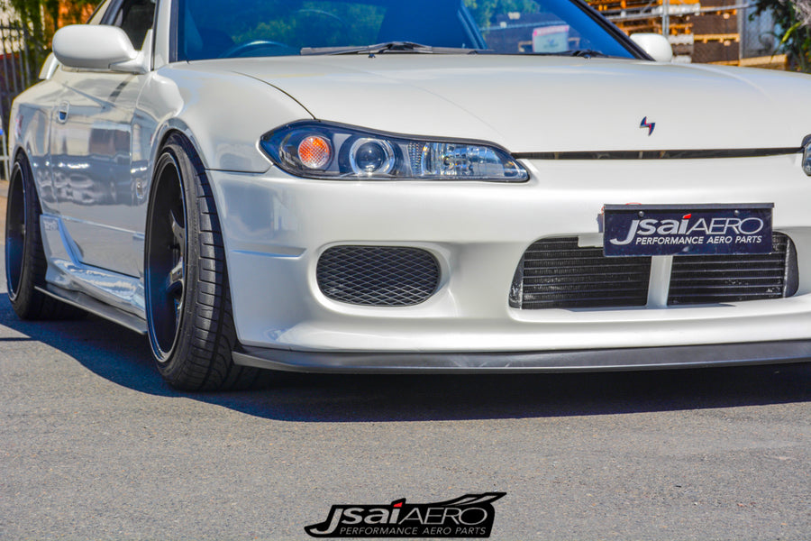 Nissan S15 200SX Silvia fitted with JSAI AERO front lip body kit, improving front aerodynamics, aggressive styling and JDM performance appearance.