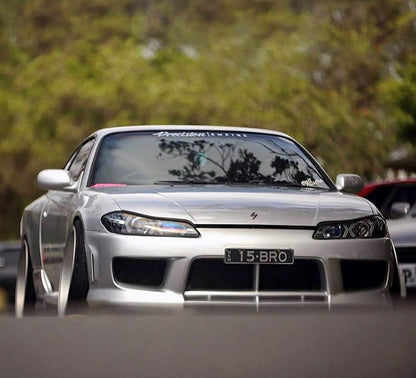 Nissan S15 200SX Silvia fitted with JSAI AERO JDM aero style front bar, improving front aerodynamics and performance styling for modified builds.