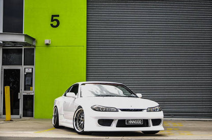 JSAI AERO Nissan S15 Vertex Ridge style body kit angled view, aftermarket aero upgrade designed to enhance aggressive styling and aerodynamic performance.