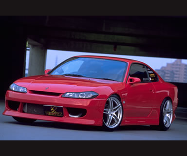 JSAI AERO Nissan S15 200SX Vertex style full body kit front angle view, performance aero upgrade improving stance, airflow, and street or track build aesthetics.