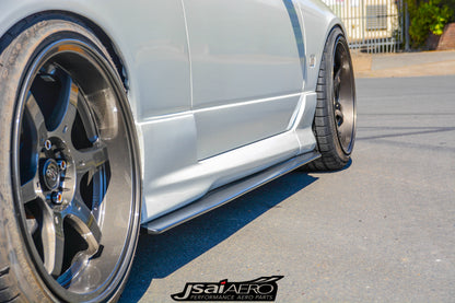 Performance side lip body kit by JSAI AERO installed on Nissan S15 200SX Silvia, improving stance and aerodynamic styling for aftermarket builds.