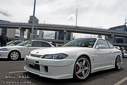 Nissan S15 200SX Silvia fitted with JSAI AERO S-Tune style body kit, showcasing aggressive JDM styling and aerodynamic upgrades for modified performance builds.