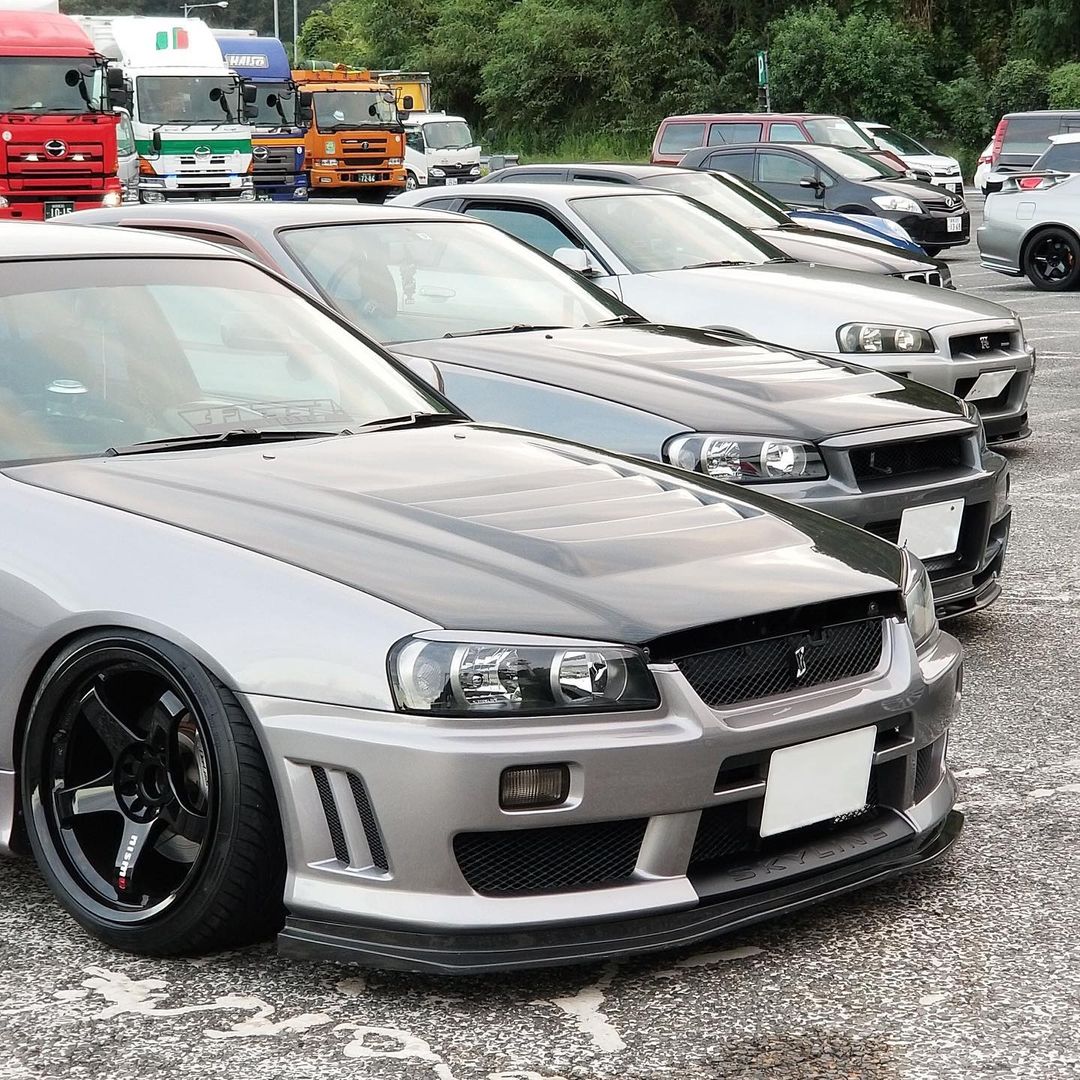 Nissan Skyline GT-R fitted with JSAI AERO front bumper, side skirts and rear aero upgrades, showcasing a modified performance build.