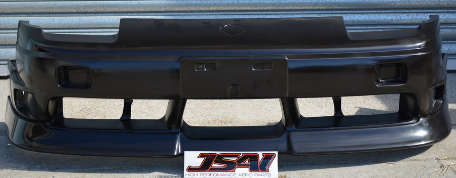 JSAI Aero black front bumper bar with large air intake openings for Nissan Skyline performance upgrade