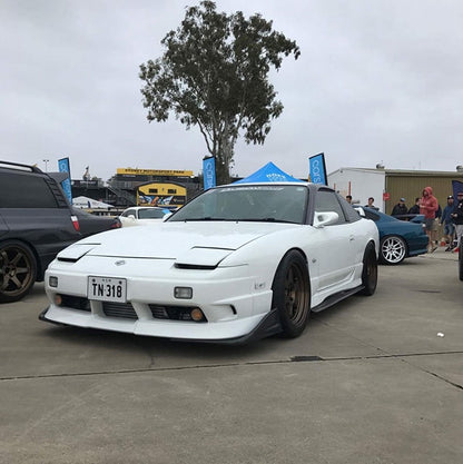 White Nissan 180SX S13 with JSAI Aero performance front lip and aero body kit