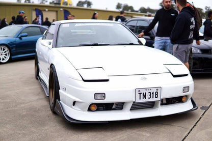 White Nissan 180SX S13 with JSAI Aero performance front lip and aero body kit