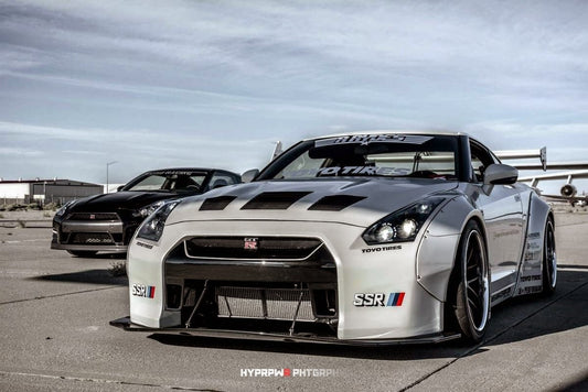 Widebody Nissan GT-R R35 with JSAI Aero front splitter and performance aero body kit