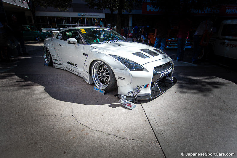 Widebody Nissan GT-R R35 with JSAI Aero front splitter and performance aero kit