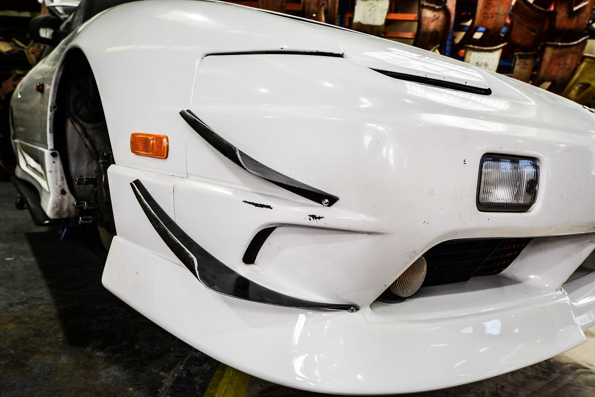 JSAI Aero front bumper canards on Nissan S13 180SX performance aero body kit