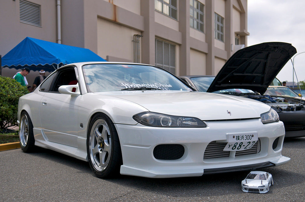 JSAI AERO S-Tune style front bumper for Nissan S15 Silvia 200SX, premium aftermarket aero body kit component improving airflow, front-end downforce, and modified JDM build aesthetics.