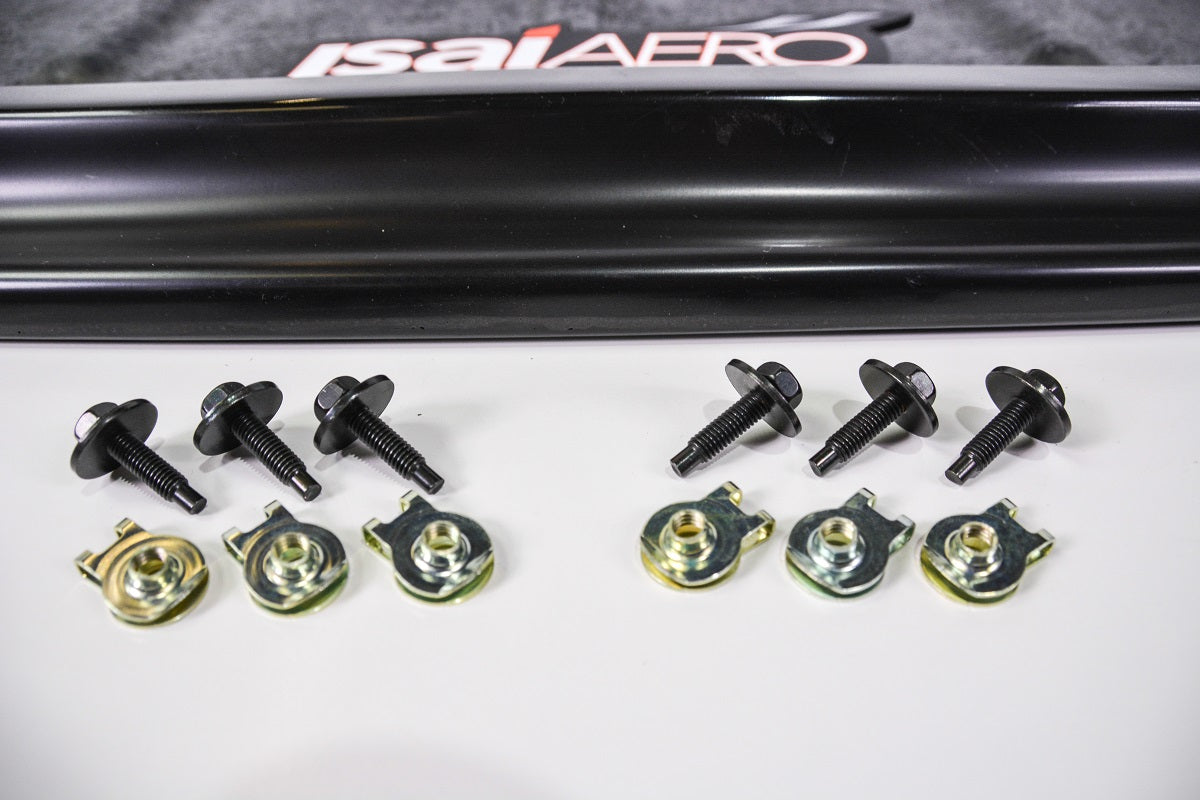 JSAI Aero side skirt hardware kit with mounting bolts, clips, and black aero trim piece