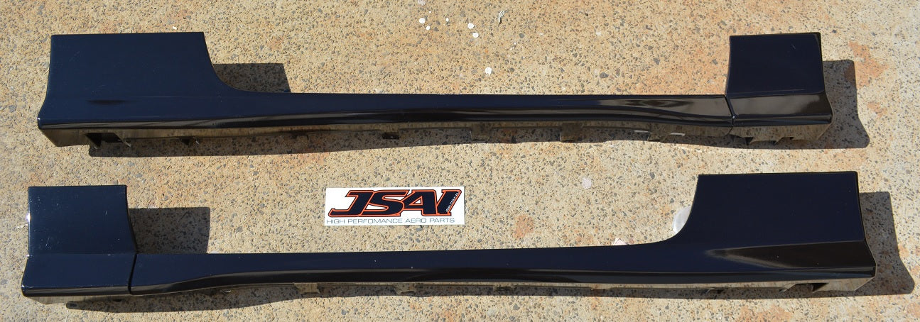 JSAI Aero black side skirt set for Nissan Skyline performance body kit shown in top view
