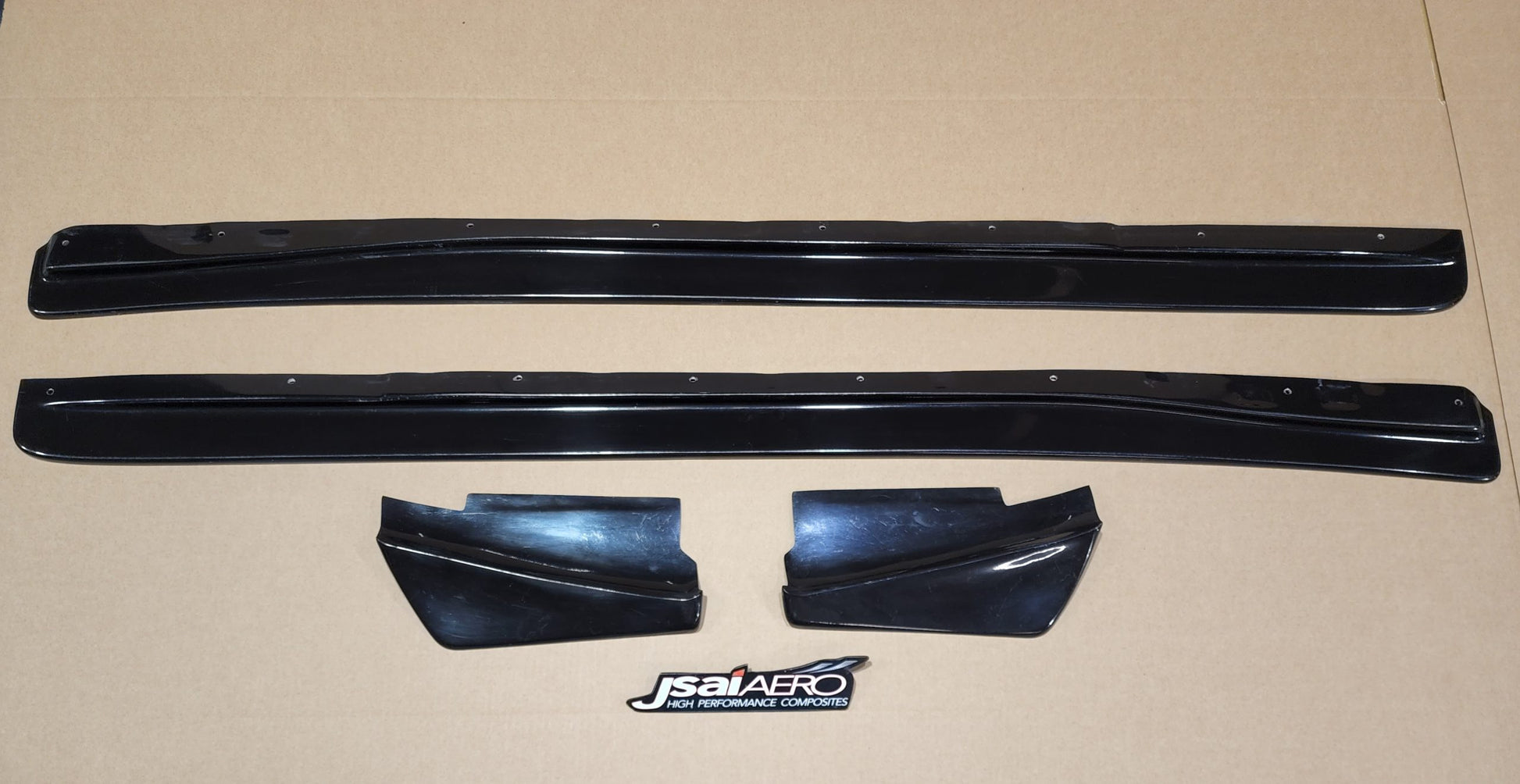 JSAI Aero side skirts and rear pod extensions full kit set black aftermarket body kit components layout