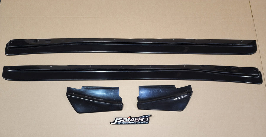 JSAI Aero side skirts and rear pod extensions full kit set black aftermarket body kit components layout