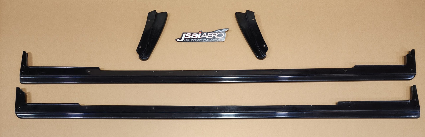 JSAI Aero side skirts kit with extensions black aftermarket car body kit parts layout