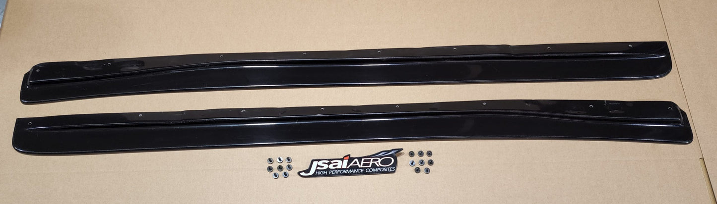 JSAI Aero side skirts pair with mounting hardware black aftermarket side skirt extensions body kit top view
