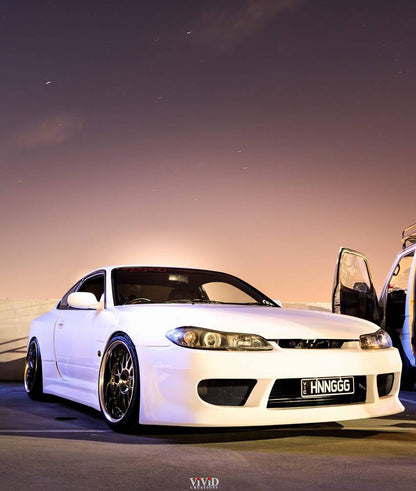 JSAI AERO Nissan S15 Silvia Vertex Ridge style front bar, premium aftermarket aero body kit component improving airflow, front-end downforce, and modified JDM build aesthetics.