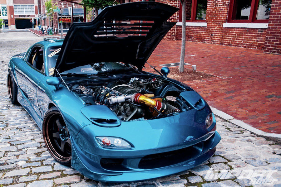 1993 Mazda RX-7 FD3S Vertex style front bumper by JSAI Aero aftermarket front bumper upgrade front view