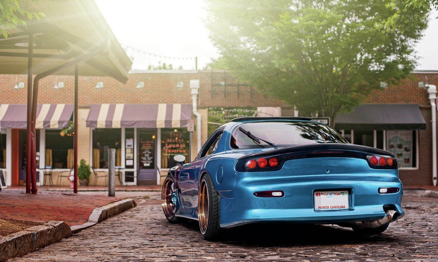 1993 Mazda RX-7 FD3S Vertex style rear bumper by JSAI Aero aftermarket rear bumper upgrade detail view