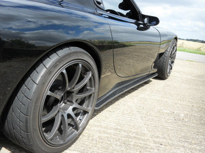 Mazda RX-7 FD3S FEED style side skirt extensions by JSAI Aero aftermarket side skirt add-ons angle view
