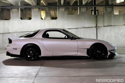 White Mazda RX-7 FD3S with JSAI Aero side skirts aftermarket body kit side profile view installed