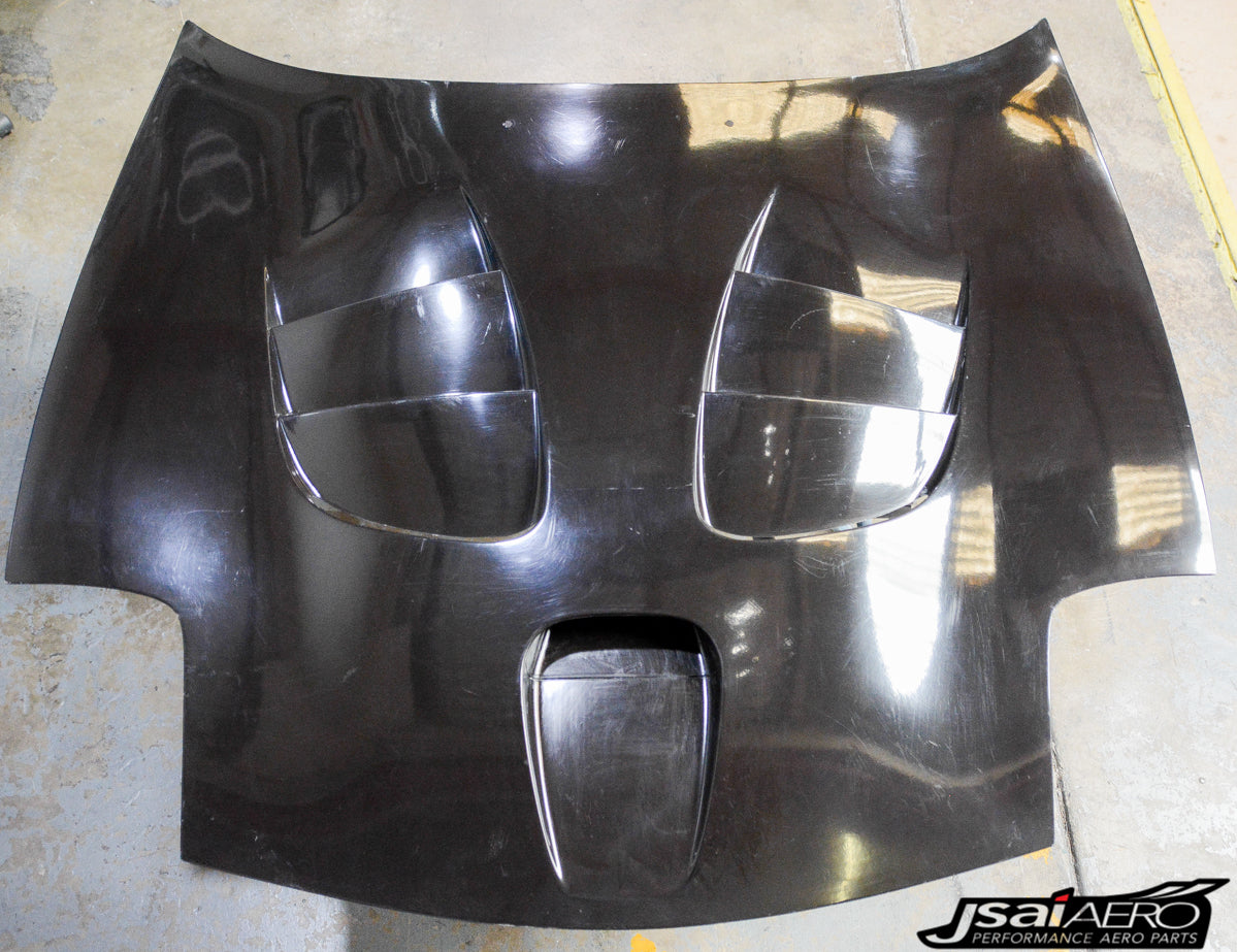 Mazda RX-7 FD3S Scoot style vented bonnet by JSAI Aero aftermarket hood front view