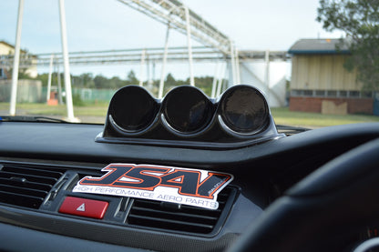 Mitsubishi Evo CT9A Ralliart gauge pod mounted on dashboard for aftermarket gauge installation and performance interior upgrade