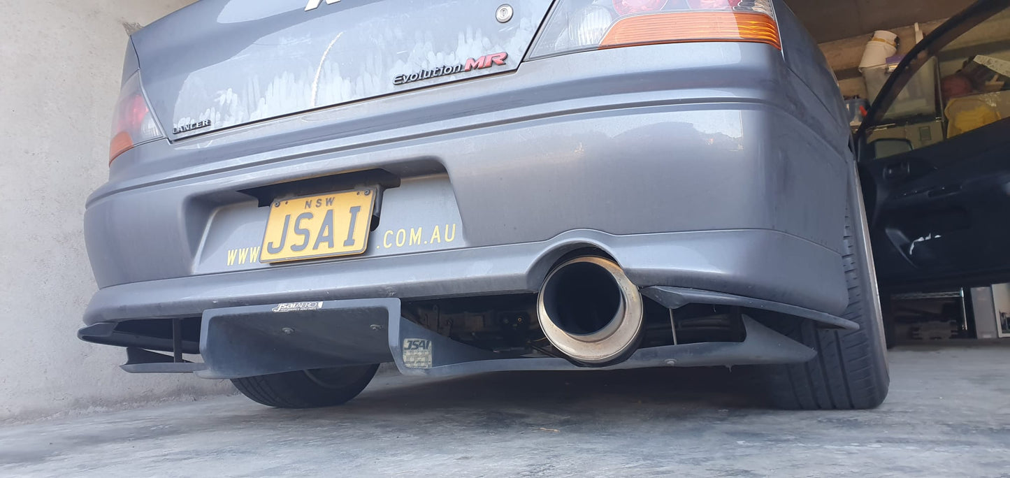 Performance exhaust upgrade on Mitsubishi Evolution MR highlighting JSAI Aero automotive solutions Australia