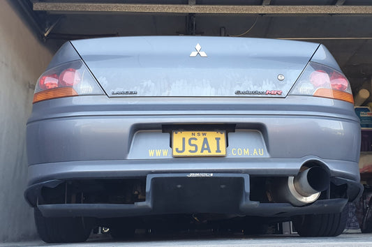 Rear view of Mitsubishi Evo MR highlighting performance exhaust upgrade by JSAI Aero Australia