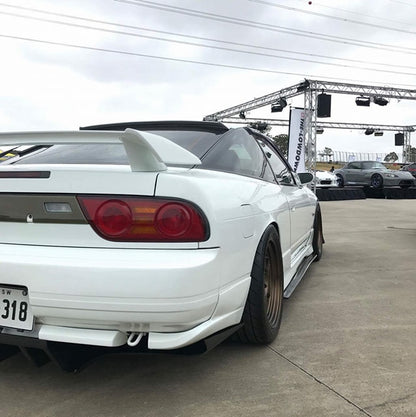White Nissan 180SX S13 with JSAI Aero rear wing and performance aero body kit