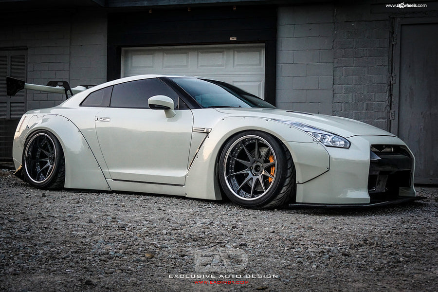 Widebody Nissan GT-R R35 with JSAI Aero performance aero kit and rear wing side view