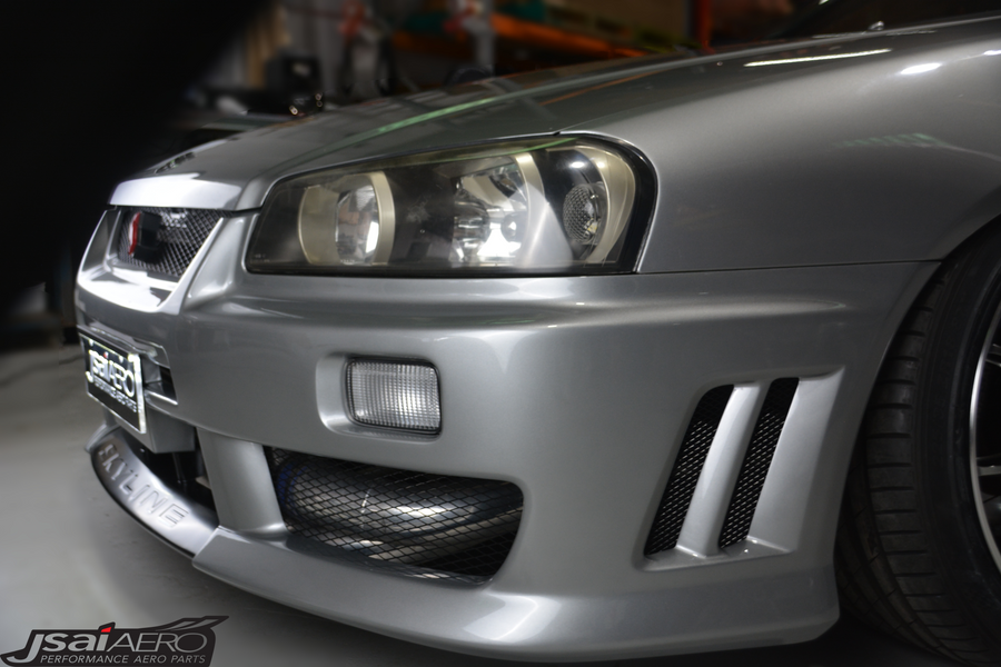 Nissan R34 Altia style front bumper aftermarket body kit side view