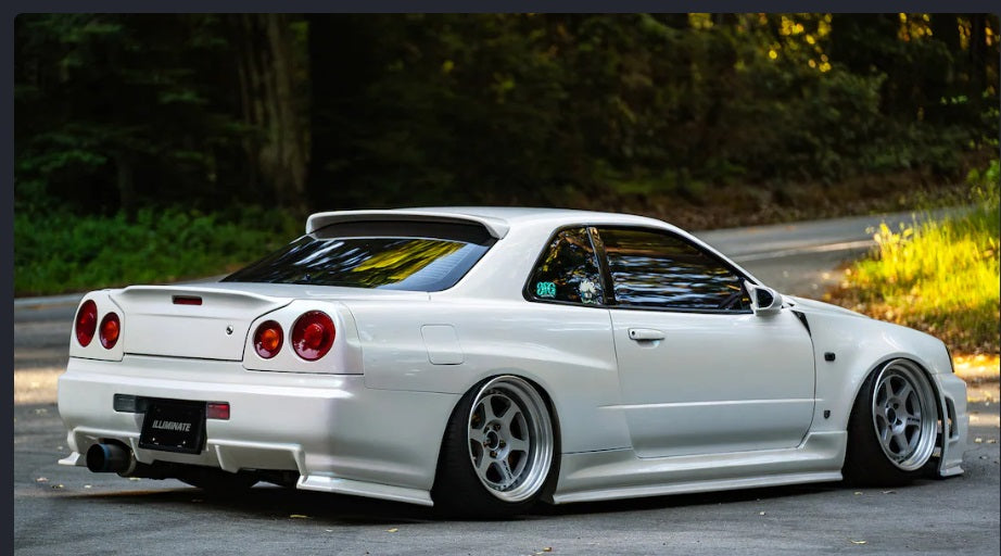 Nissan R34 GTT Type R style side skirts by JSAI Aero FRP aero kit side view