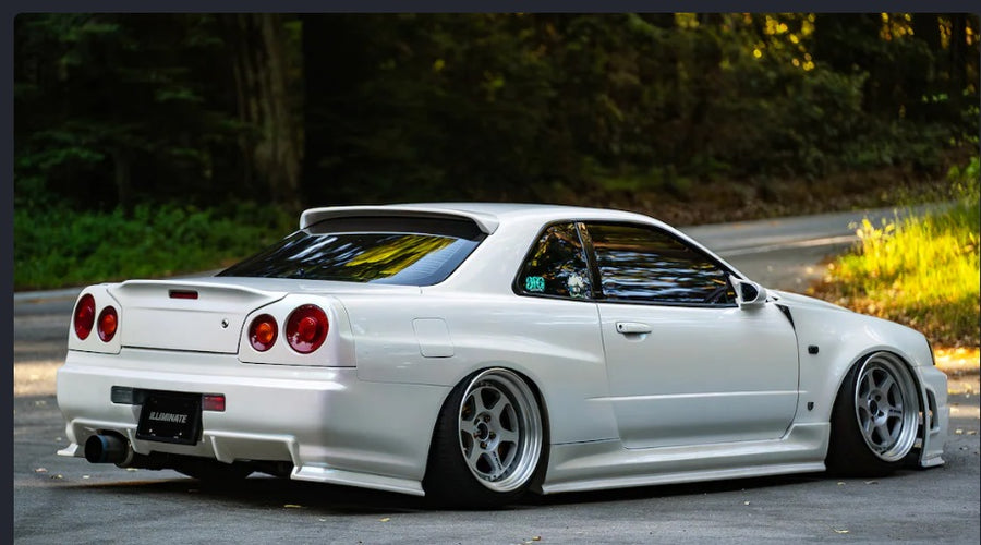 Nissan R34 GTT Type R style side skirts by JSAI Aero FRP aero kit side view
