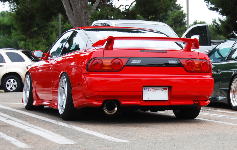 Red Nissan Silvia S13 with JSAI Aero performance rear wing and aero body kit