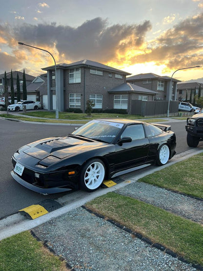 Nissan S13 Silvia with JSAI Aero 50mm rear over fenders installed performance aero body kit