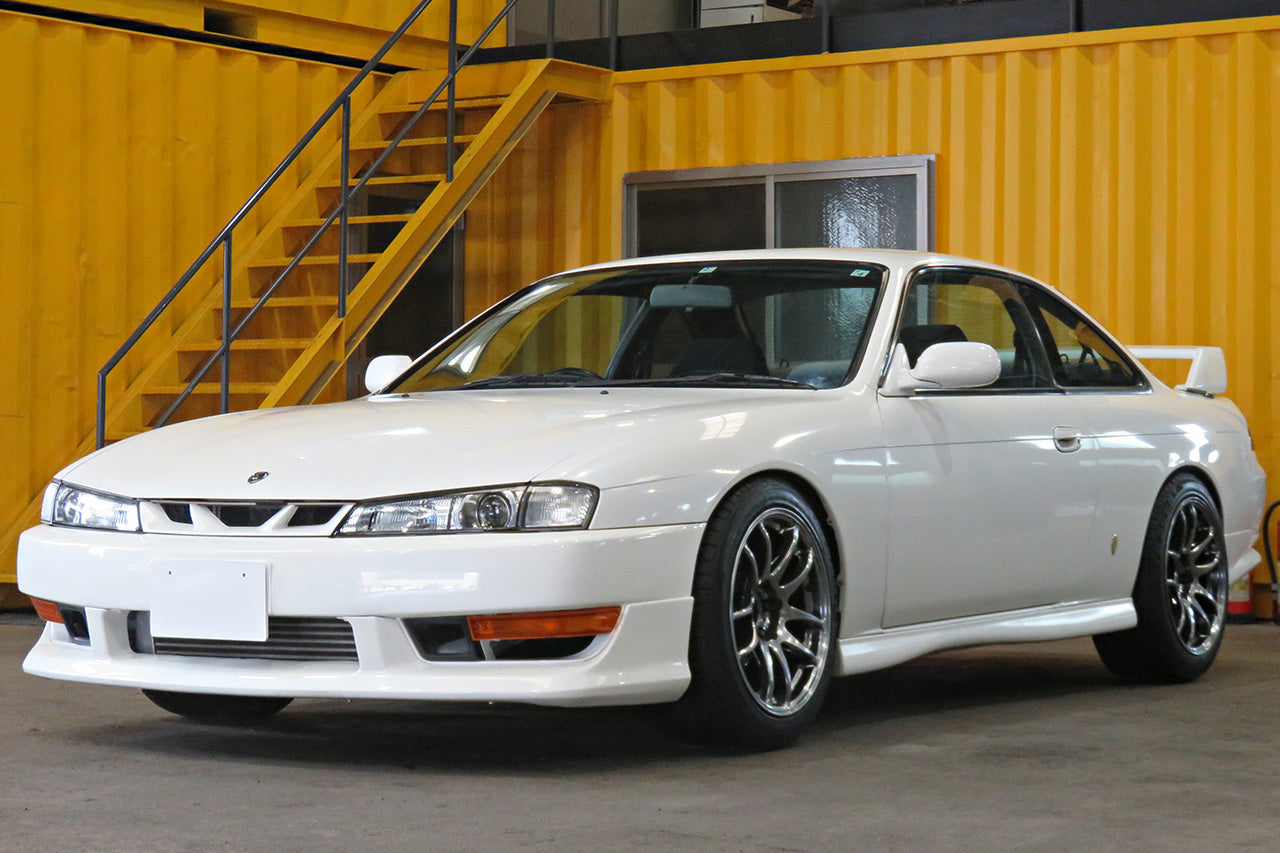 JSAI Aero Nissan S14 JDM Kouki style front lip close up showcasing detailed finish quality aerodynamic shape and precise fitment for performance builds