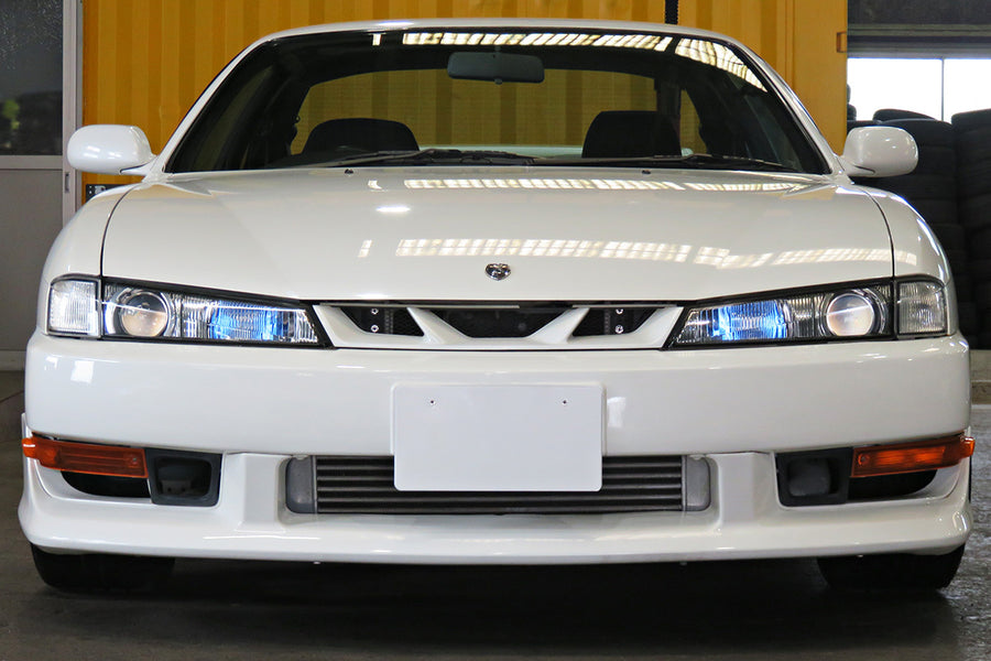 JSAI Aero Nissan S14 JDM Kouki style front lip fitment view showcasing seamless installation aerodynamic enhancement and aggressive front end styling for performance builds
