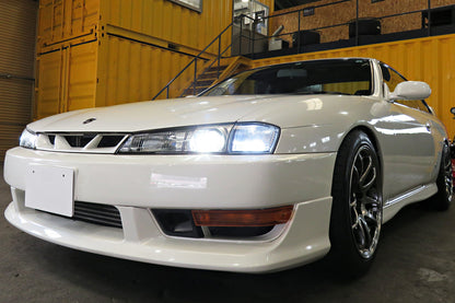 JSAI Aero Nissan S14 JDM Kouki style front lip side profile showcasing aerodynamic design smooth fitment and aggressive styling for street and track performance builds