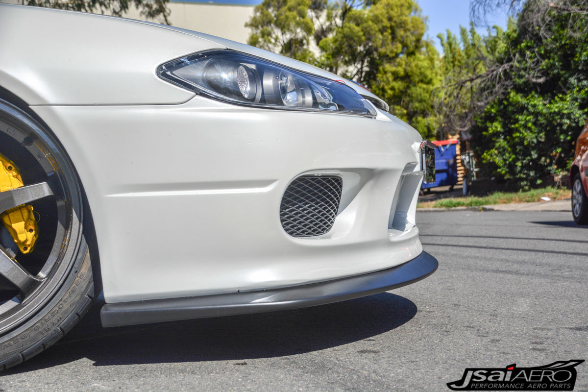 JSAI Aero Nissan S15 200SX Silvia OE front lip spoiler close up showcasing detailed finish quality aerodynamic shape and performance inspired front end styling
