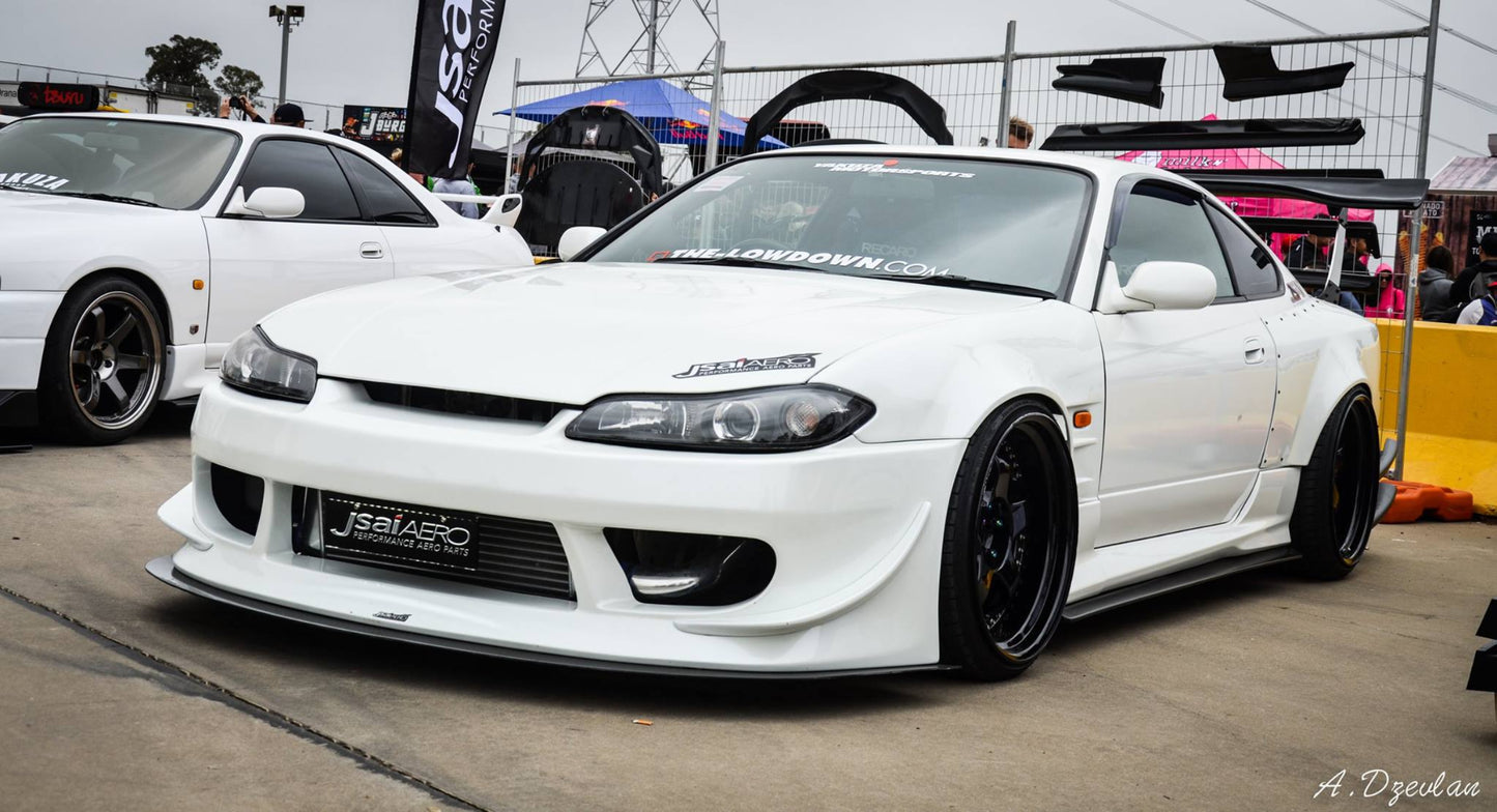 Nissan S15 Silvia with JSAI Aero body kit front view at car show
