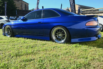 modified Nissan Silvia S14 blue side skirts rear pods aftermarket aero kit show car stance