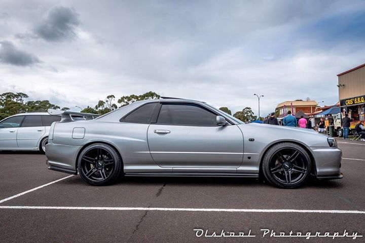 Nissan Skyline GTR R34 side skirts by JSAI featuring aerodynamic performance upgrade and aggressive side profile styling