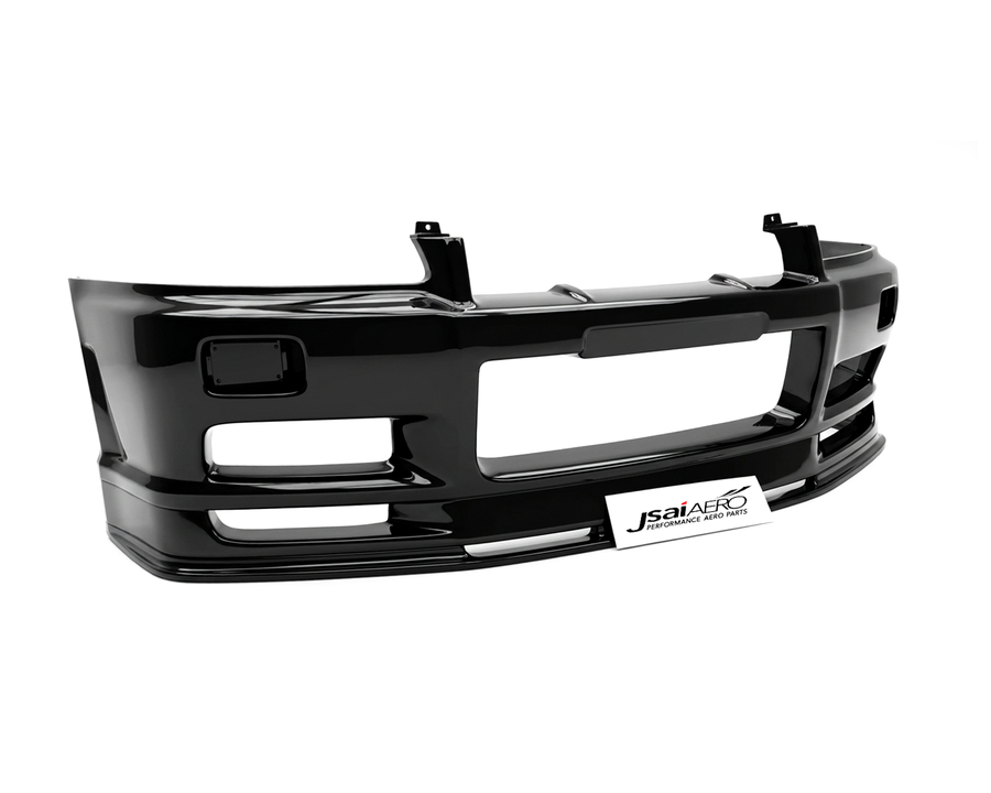 Black Nissan S14 200SX Kouki front bar by JSAI Aero, premium JDM front bumper with large air intakes and lower lip styling for aggressive street, drift and track builds.