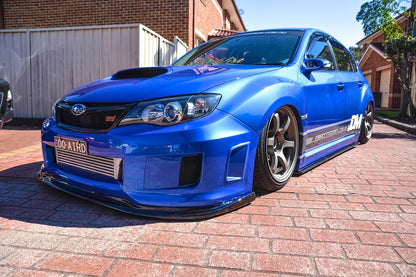 Subaru Impreza GRB with JSAI Aero front lip and side skirts aftermarket body kit front angle view